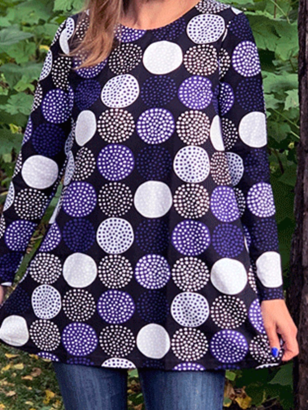 Ristomatti Ratia tunic colorful dotted design and 3/4 length sleeves. Size L